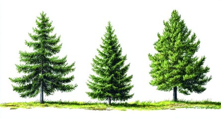 Fototapeta premium A modern drawing of a little pine tree with two fir trees in the foreground