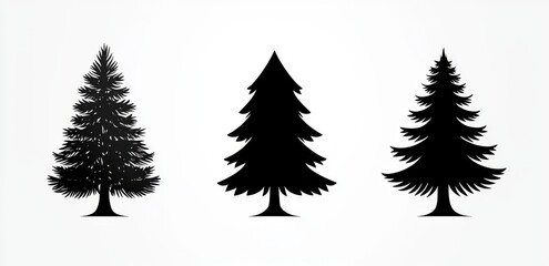 On a white background, a set of modern silhouettes of fir trees.