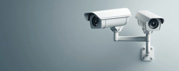 Two modern security cameras mounted on a wall, capturing surveillance footage in a contemporary setting.