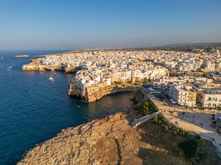 Aerial view of Polignano a Mare town in Puglia region, Italy. 