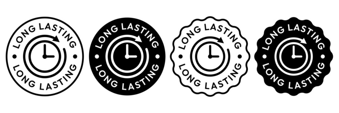 Long lasting icons set, logo, label, badge, sticker, symbol, emblem, stamp, black, line, flat vector, isolated illustration. Pharma or beauty label for product packaging design.