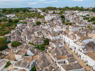 Aerial view of Alberobello town, Puglia region, Italy. 