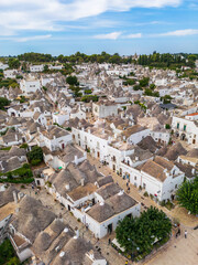Aerial view of Alberobello town, Puglia region, Italy. 