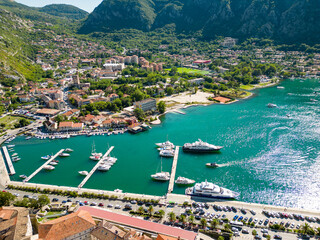Aerial view of famous travel destination Kotor. Situated in Montenegro. Panoramic view of all...