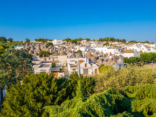 Aerial view of Alberobello town in Puglia region, Italy. 
