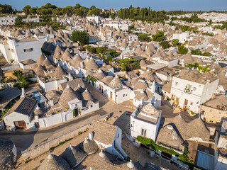 Aerial view of Alberobello town in Puglia region, Italy. 
