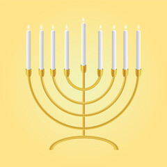 Hanukkah menorah vector, Hanukkah menorah candelabrum with nine lit candles flat vector color icon for holiday apps and websites