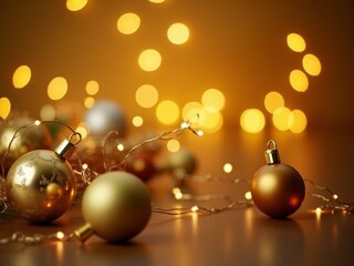 Fototapeta premium Decorative Christmas ornaments and fairy lights create a warm atmosphere in a cozy setting during the festive season