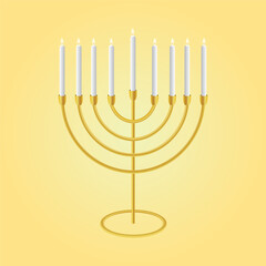 Hanukkah menorah vector, Hanukkah menorah candelabrum with nine lit candles flat vector color icon for holiday apps and websites