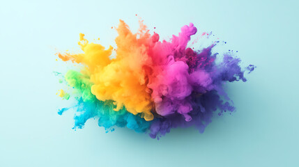 Fototapeta premium A vibrant explosion of colorful powder creating a stunning visual effect against a soft blue background, perfect for artistic designs and creative projects.