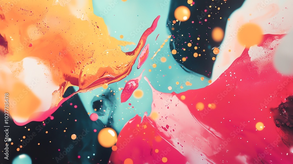 Poster vibrant abstract painting with bold colors and dynamic shapes, creating a lively and expressive visu