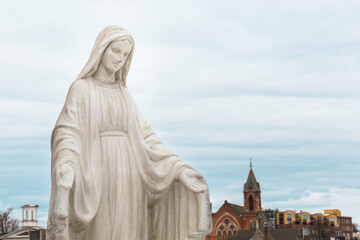 Mother Mary Immaculate Conception Statue Blessing Praying Over City