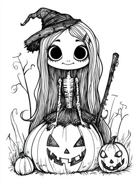 recommend clip art: Creepy doll with pumpkin head outline for coloring