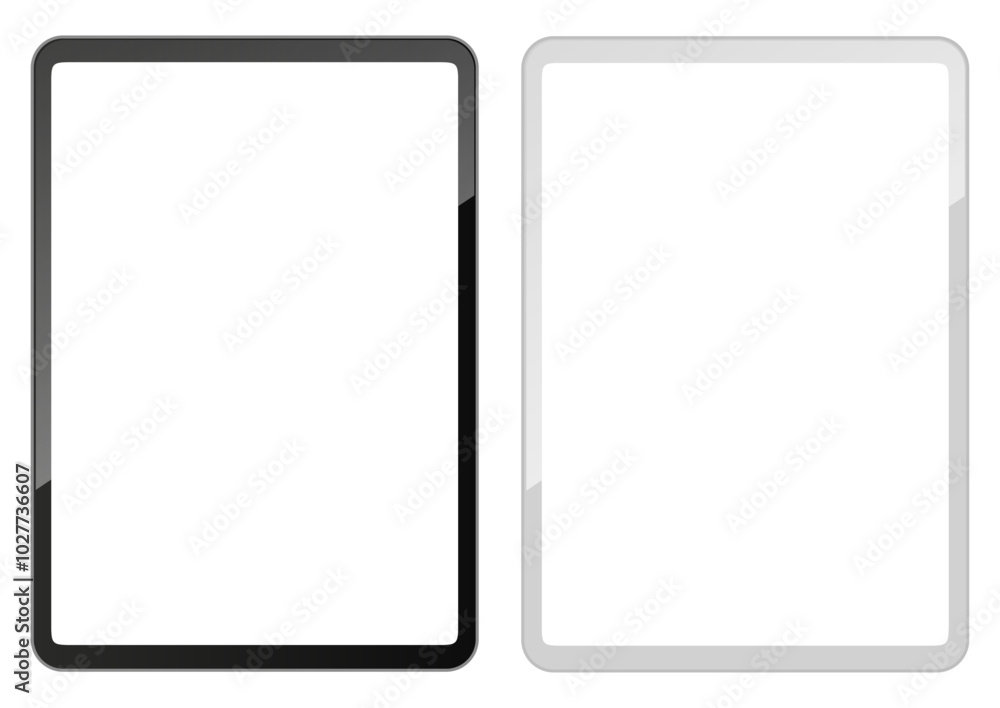 Poster Tablet computer black and white mockups with empty touch screen