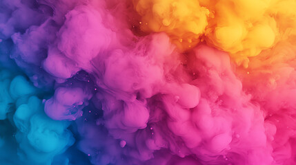 Fototapeta premium Vibrant colorful smoke or vapor cloud in shades of pink, purple, blue, and yellow against white background, perfect for creative designs and artistic projects.