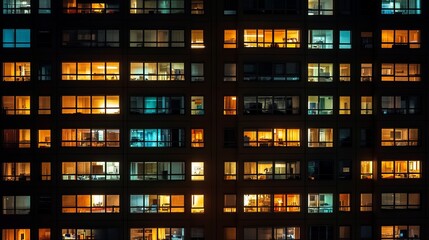 Pattern of Office Building Windows at Night: Corporate Business Concept
