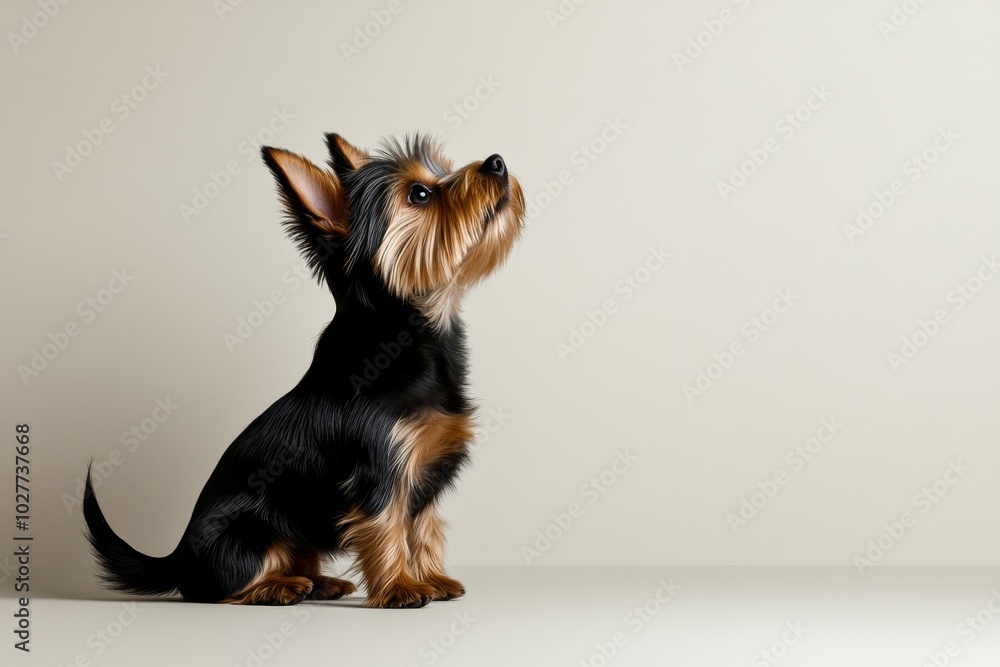 Aufkleber silhouette of a yorkshire terrier sitting elegantly, with simple, clean lines highlighting its small