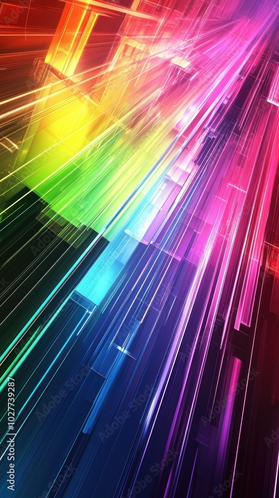 Poster vibrant color rays radiating in a dynamic abstract pattern.