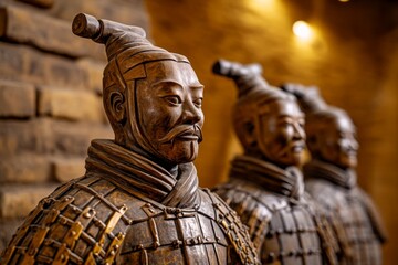 The Terracotta Army in Xi'an, China, with rows upon rows of life-sized soldiers, each uniquely detailed, standing in eternal silence to protect their emperor's tomb
