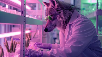 Wolf Scientist in a Lab