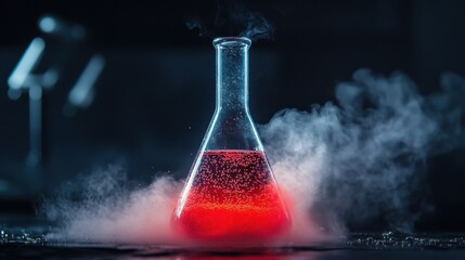 Glowing Red Solution in Conical Flask