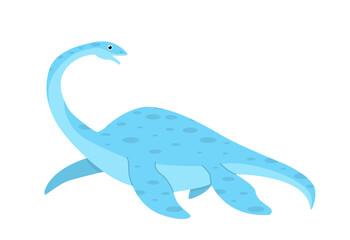 Concept of dinosaur. Blue pterosaur. Prehistoric wild animal. Wildlife and fauna. Dino with fins. Template and layout. Flat vector illustration