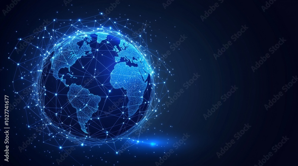 Poster planet earth rotating in space surrounded by network of connections