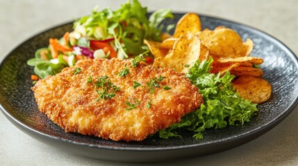 Crispy Fried Fish with Fresh Salad and Chips