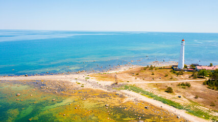 Aerial photo from drone to Tahkuna Lighthouse, Hiiumaa island, Estonia 