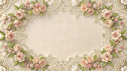 frame, design, lace, art, delicate, angle, romanticism, invitation, tilted, decorative, delicate, lacework, feminine, A romantic floral frame with delicate lace placed at a tilted angle