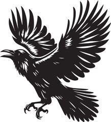 Fototapeta premium Black Crow Bird Silhouette isolated on a white background Minimalist crow vector illustration