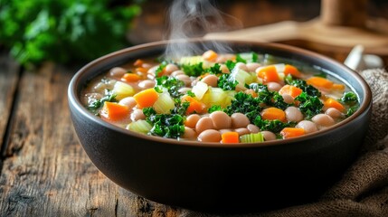 Fresh Vegetable Soup in Rustic Bowl