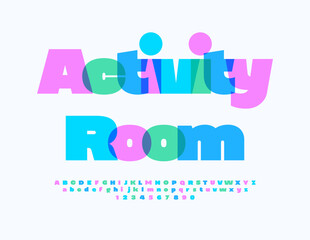 Vector colorful Logo Activity Room. Modern Bright Font. Watercolor Alphabet Letters and Numbers set.