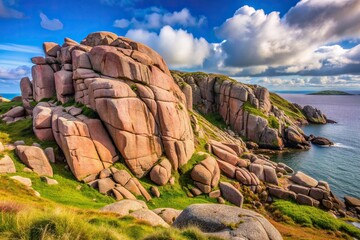 Fototapeta premium Pink granite rock formation in Cloughglass County Donegal, scenic beauty, landscape, rock formation, scenic, environment,pink granite, stonescape, texture, Irish countryside, sedimentary
