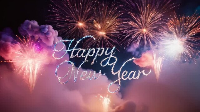Happy New Year 2025 animation with vibrant fireworks in 4K video, perfect for festive celebrations and New Year's Eve events