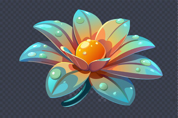 A 3D flower with morning dew clinging to its petals, shimmering in the light