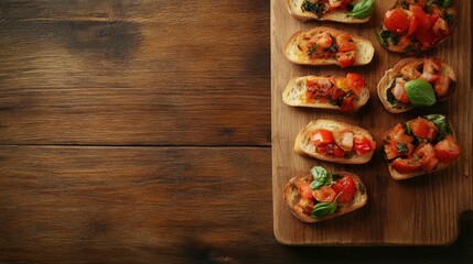 Fresh Bruschetta on Wooden Serving Board