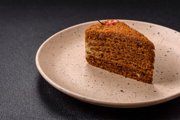 Piece of sweet layered honey cake