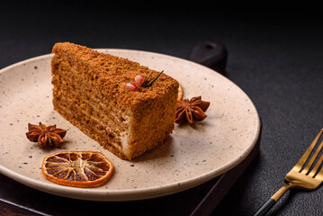Piece of sweet layered honey cake