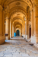 Limestone arcade of the National Library in Valletta