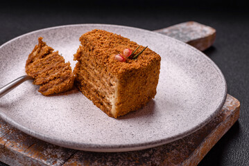 Piece of sweet layered honey cake