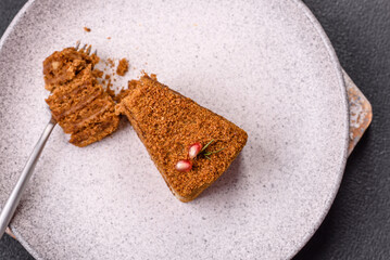 Piece of sweet layered honey cake