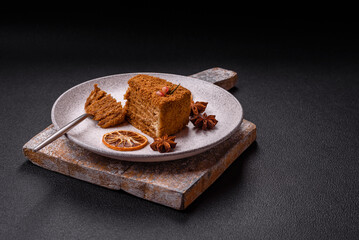 Piece of sweet layered honey cake