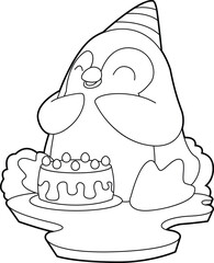 Penguin Birthday Cake Animal Vector Graphic Art Illustration