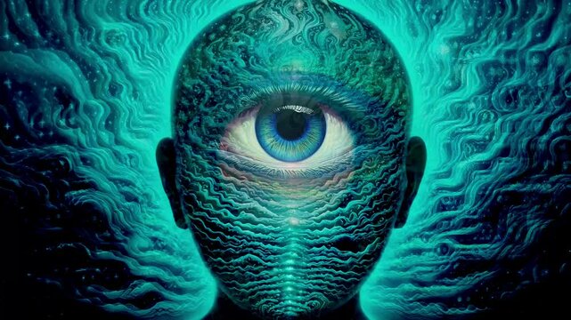 Meditation motion design. Head and third eye. The sixth chakra of animation. Development of intuition, wisdom, clairvoyance and inner visions.