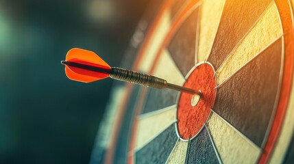 Close-up of a dart hitting the bullseye on a dartboard, representing effective focus on business objectives