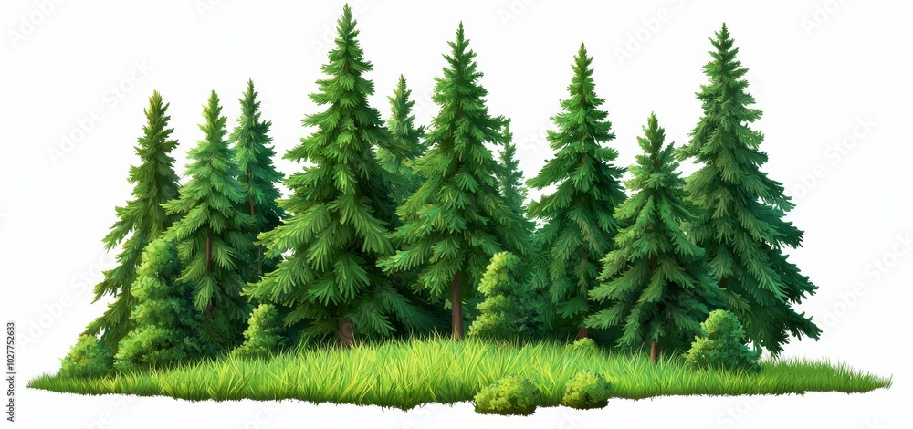 Aufkleber an isolated group of green trees on a transparent background. image. cutout tree line. a row of gree