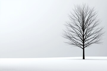 Obraz premium In a cloudy and foggy environment, a lonely snowy tree stands alone in a winter field.