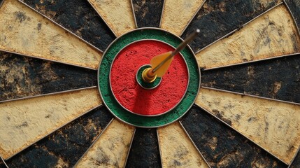Close-up of a dartboard with a dart embedded in the center, symbolizing precise business objectives