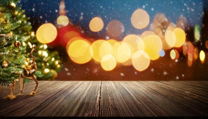 a blur christmas bacground in the city. the light is bokeh